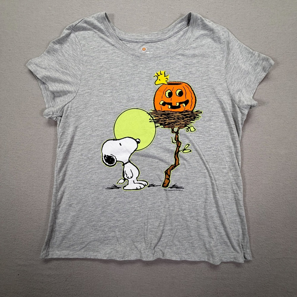 Family Fun Peanuts Halloween T-Shirt Womens XL Gray Snoopy Woodstock Graphic